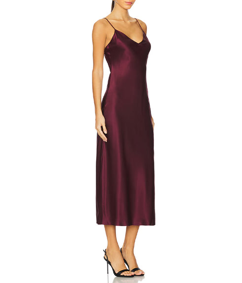 Taylor V-Neck Bias Cut Silk Dress - Bordeaux